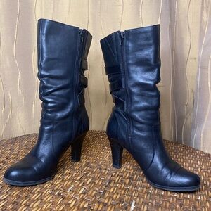 Kelly & Katie VIDA-KK Womens Mid Calf Leather Belted Zip Black